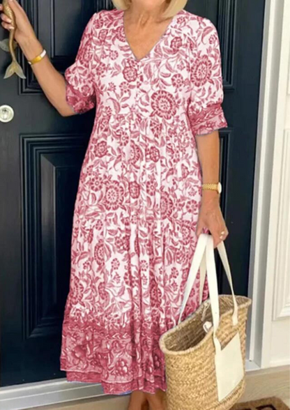 Abito svasato in cotone con scollo a V e stampa floreale Camilla™