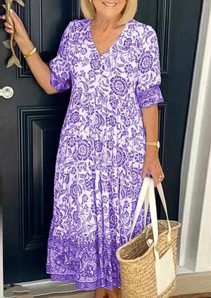 Abito svasato in cotone con scollo a V e stampa floreale Camilla™