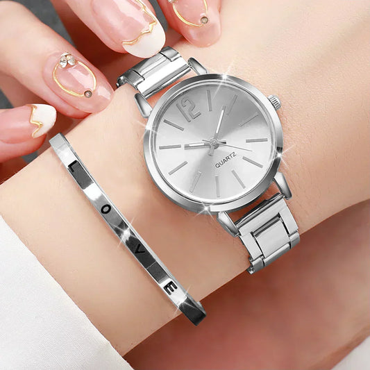 Reloj de cuarzo de acero inoxidable + pulsera